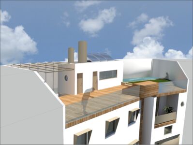 Vista aérea de la cubierta / área de recreo.